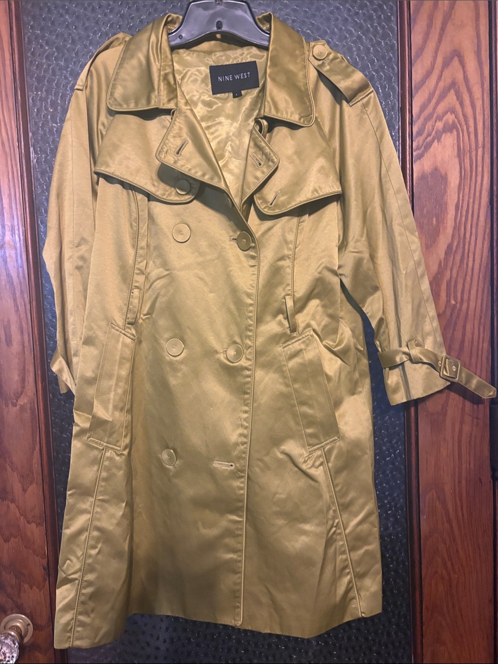 Nine West Olive Green Double-Breasted Trench Coat